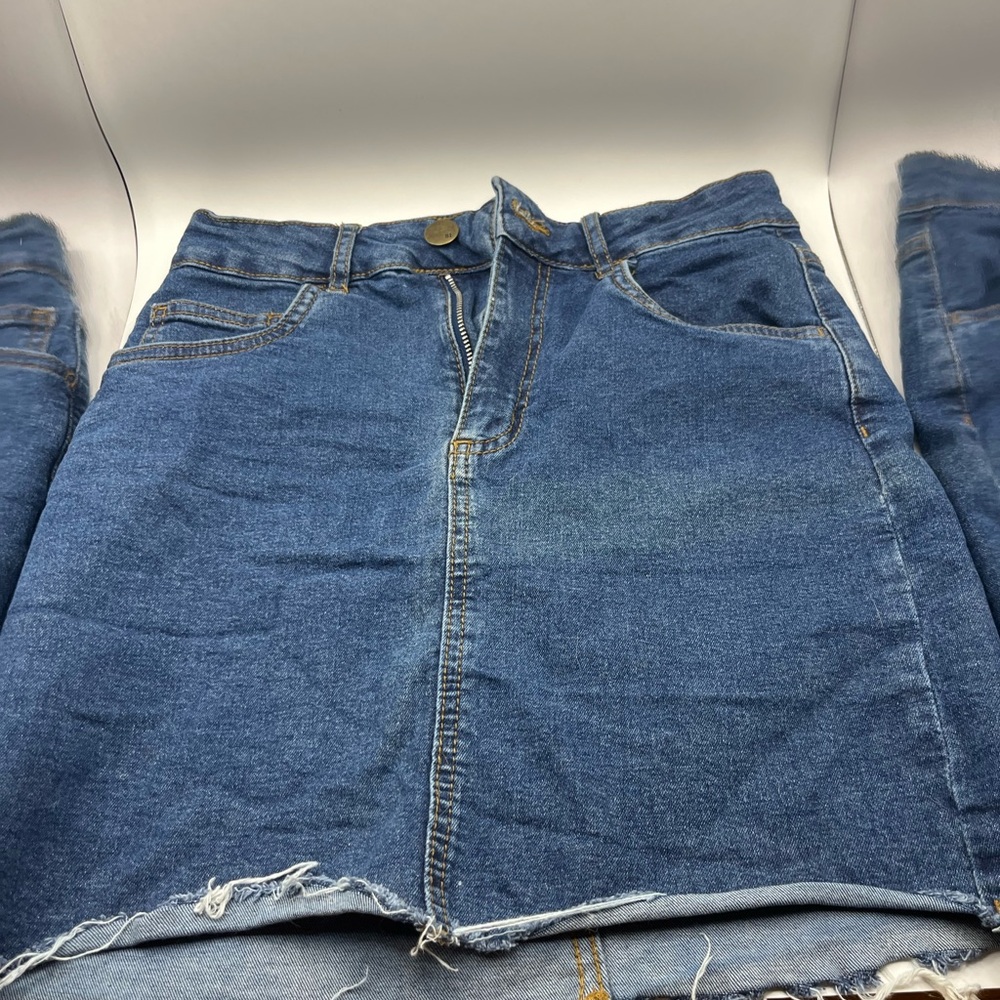 Denim Mini Skirt with Frayed Hem
